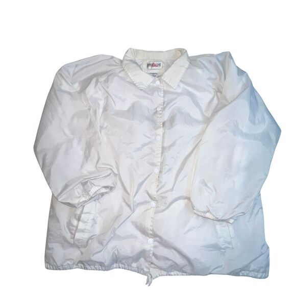 Vintage 90s White Windbreaker Women 1X Lined Grandmacore Y2K Jacket Snap Buttons - Picture 3 of 10